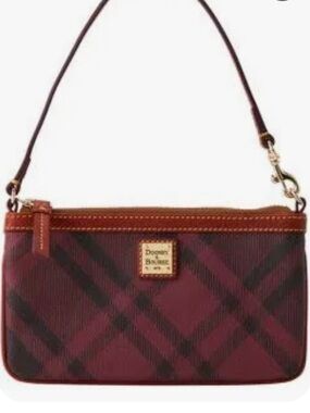 Dooney & Bourke Bordeaux and Black Plaid Bag with Leather Trim NWT